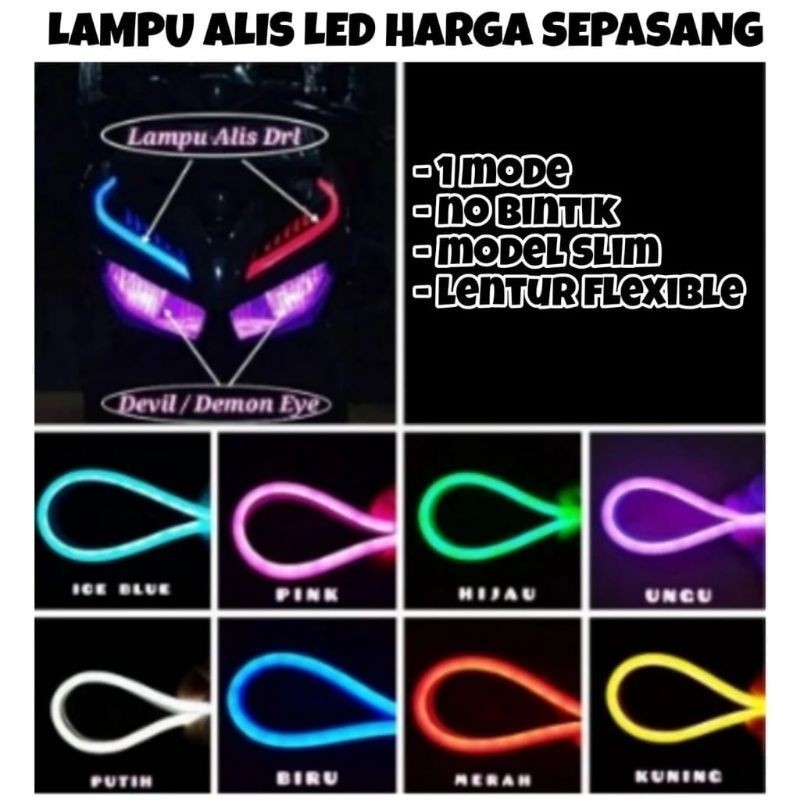 [ DELSER MOTOR ] SEPASANG 2BIJI LAMPU ALIS NEON 30CM DAN 15CM MOTOR MOBIL UNIVERSAL ELASTIS LENTUR F