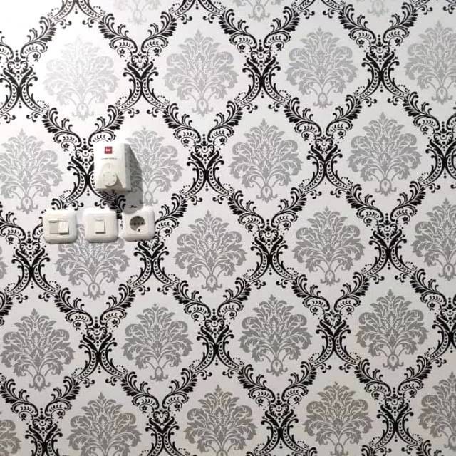 Wallpaper Dinding Wallpaper Sticker Termurah || Putih Batik Hitam Silver