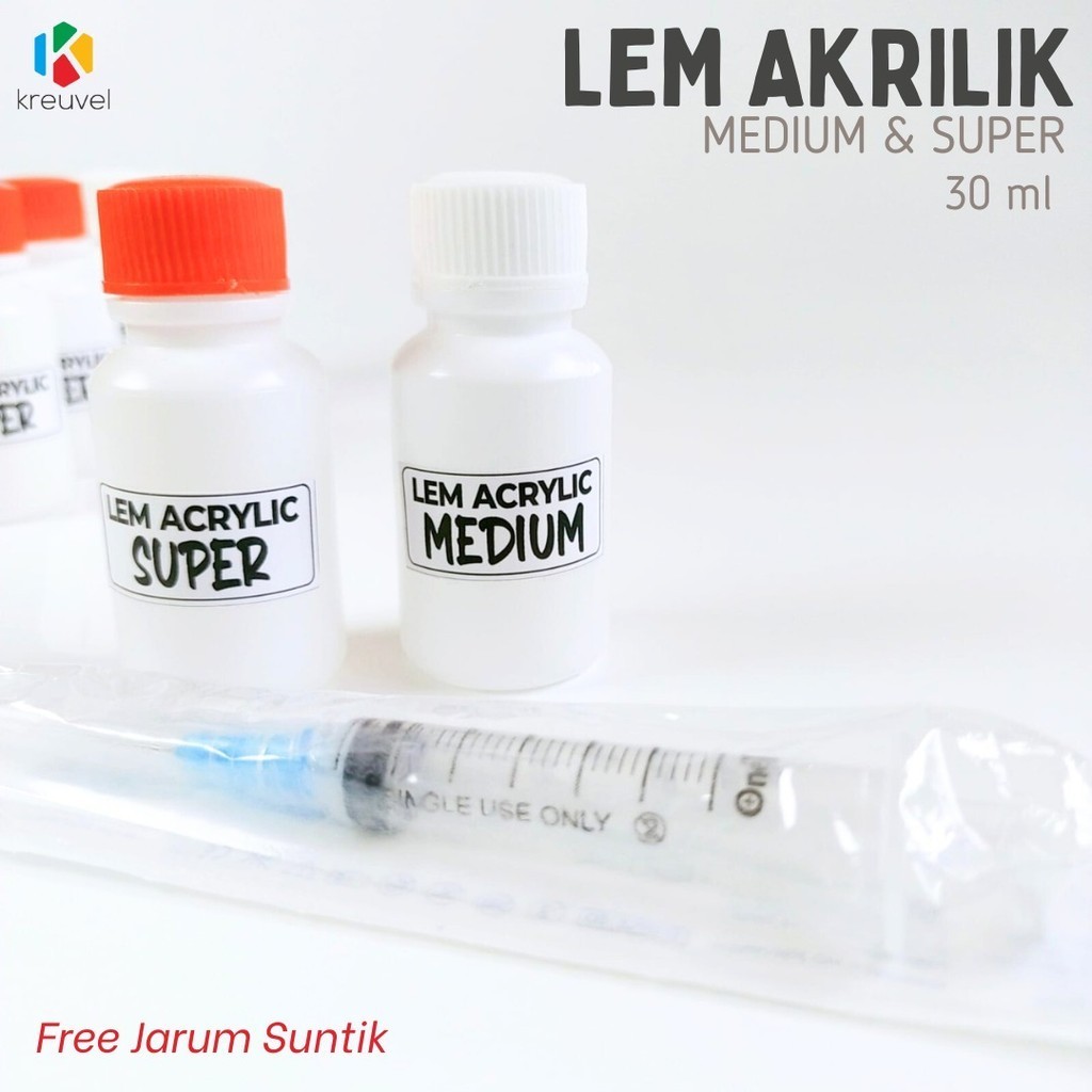 

Lem Akrilik Kualitas Medium & Super 30 ml / Lem Acrylic / Lem Bening / Free Suntikan