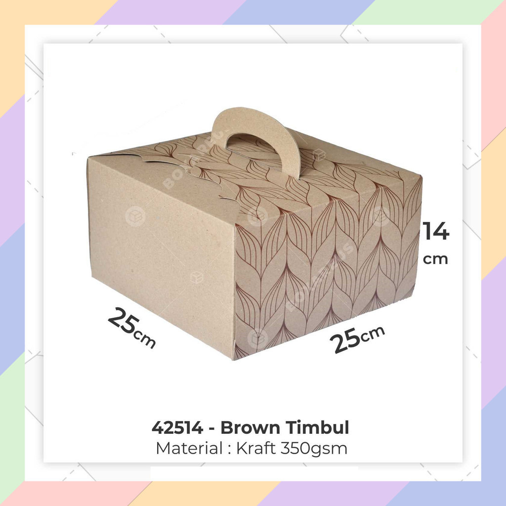 

37S Dus Kue Cakebox 25x25x14cm Brown Motif Timbul Gable Food Packaging Box