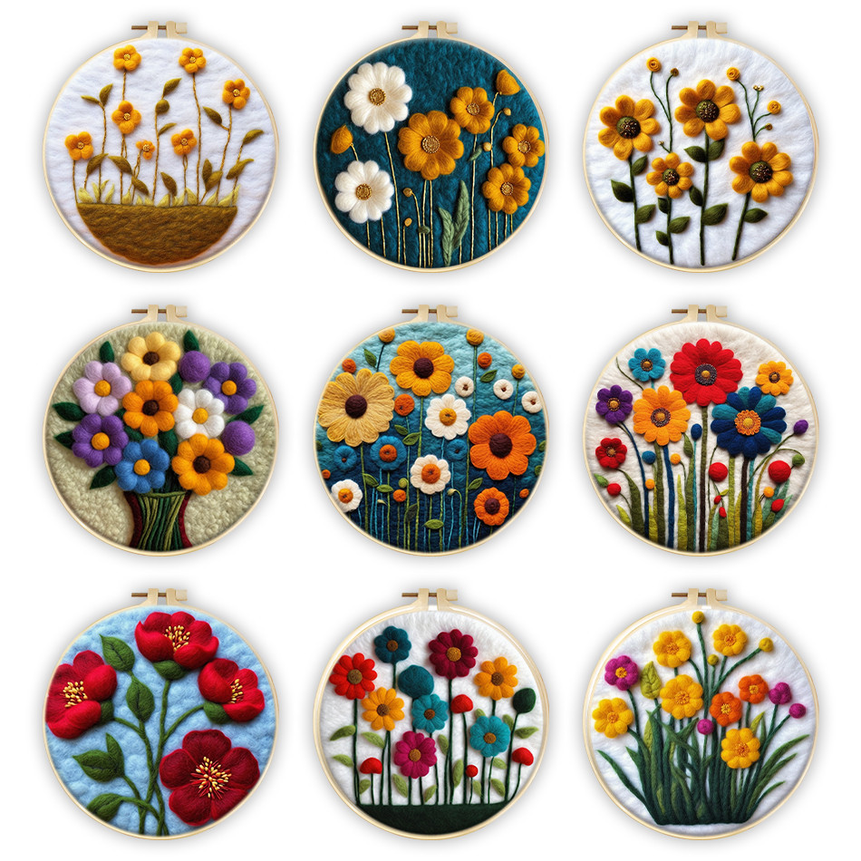 

Wool Felt Package Flowers Beginner Painting Arts Crafts Craft Supplies Diy Set Punch Needle Kit Handmade Home Decoration