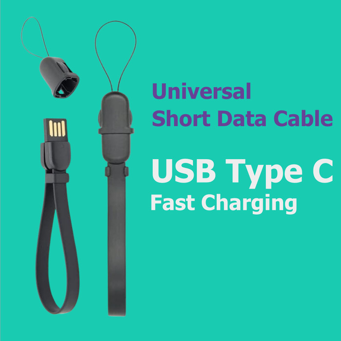 Short Data Cable USB Type C Kabel Data Mini Pendek Model Gantungan Kunci Keychain Universal Travel