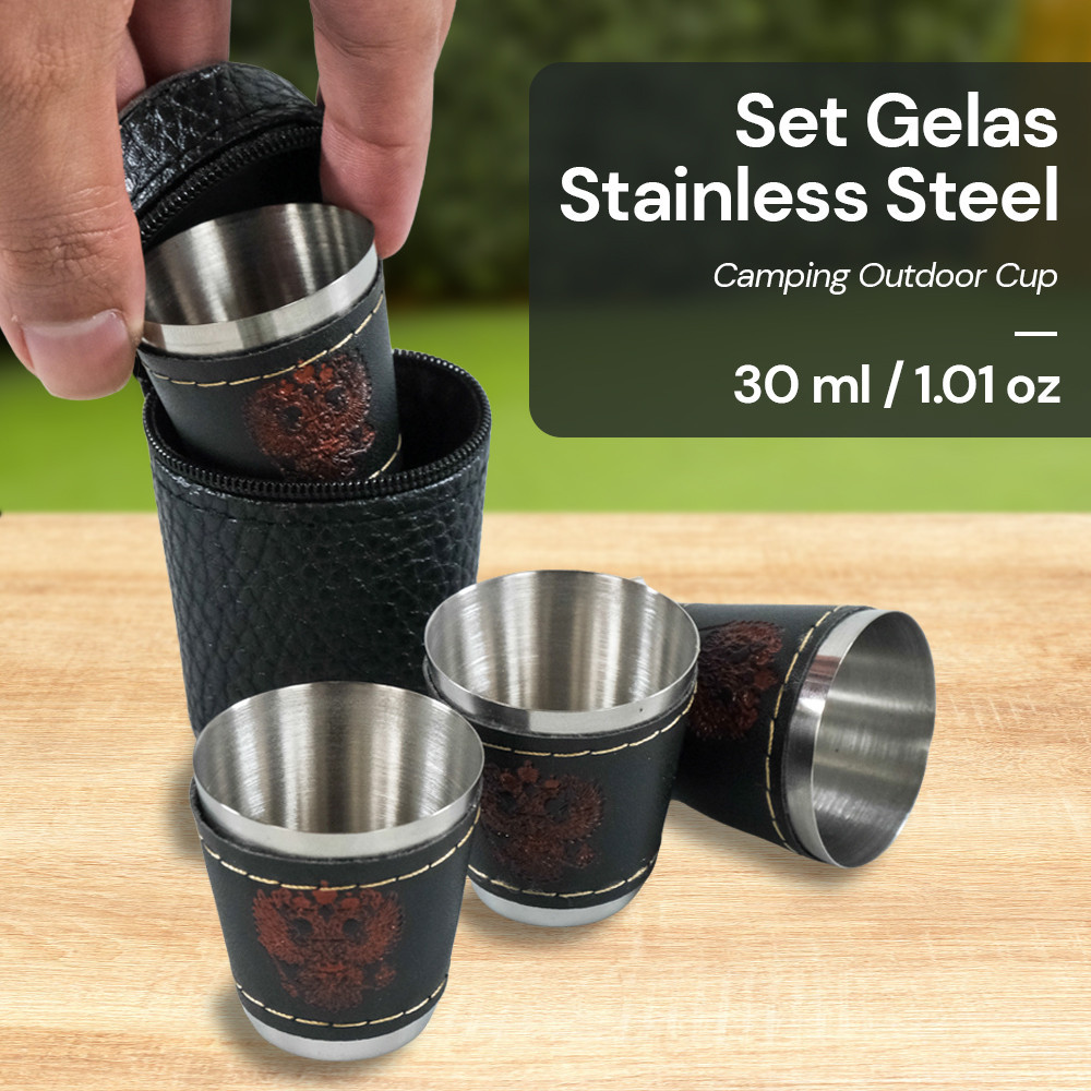 MOONBIFFY Set Gelas Stainless Steel Camping Outdoor Cup 30ml 4PCS - MB317