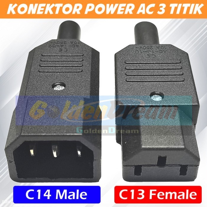 Jack Socket Power 3 Titik Konektor Connector Power Komputer UPS Male Female AC 220v 250v 10A IEC C13