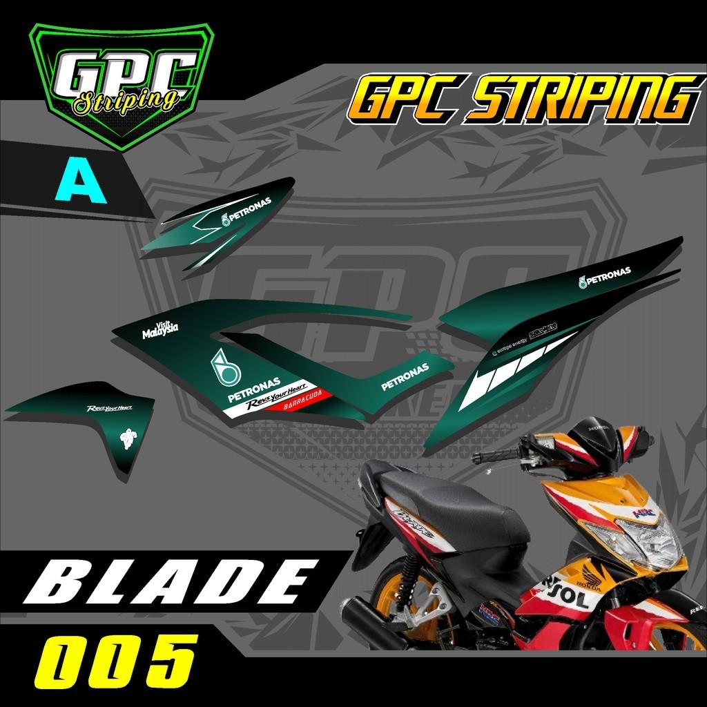 Stiker Striping Honda Blade 110 Karbu 2008 2009 2010 2011-Desain Petronas GPC 005