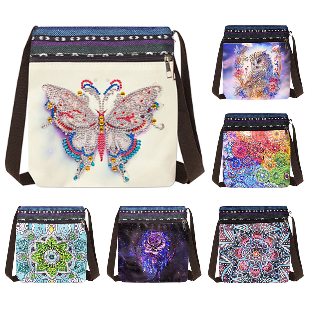 

Special Shaped DIY Rhinestone Cross Stitch Shopping Bags Kaleidoscope Diamond Painting Tote Bag Mandala Mystic Rose for Adults