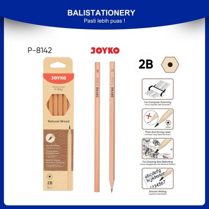 

Pencil Pensil Joyko P-8142 Natural Wood 2B 1 Pak 12 PCS