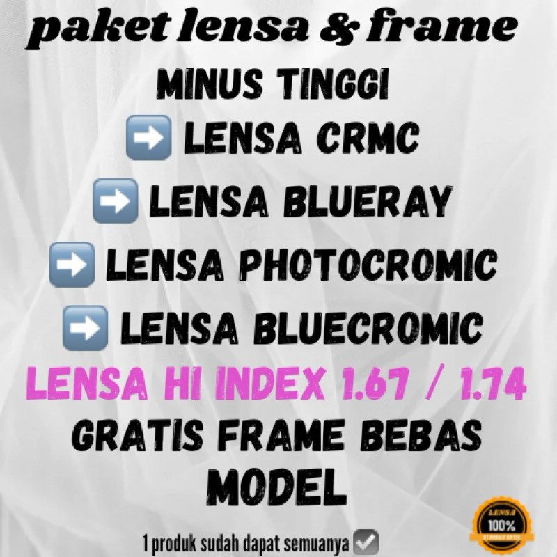 COD Kacamata minus tinggi paket lensa & frame  hi index 1.67 / 1.74