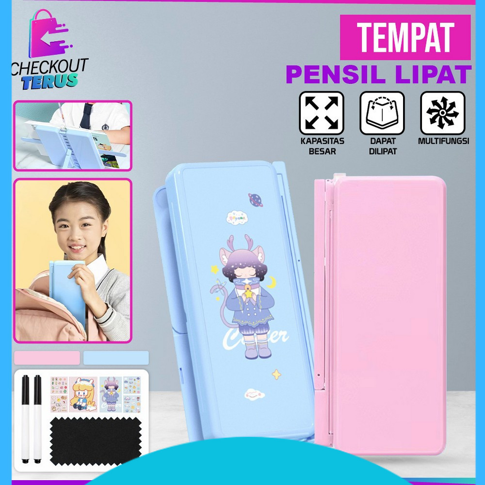 

A Tempat Pensil IN Multifungsi Pencil Case Book Holder Kotak Pensil Lipat dengan Tatakan Buku dan Papan Tulis Praktis Anak Sekolah