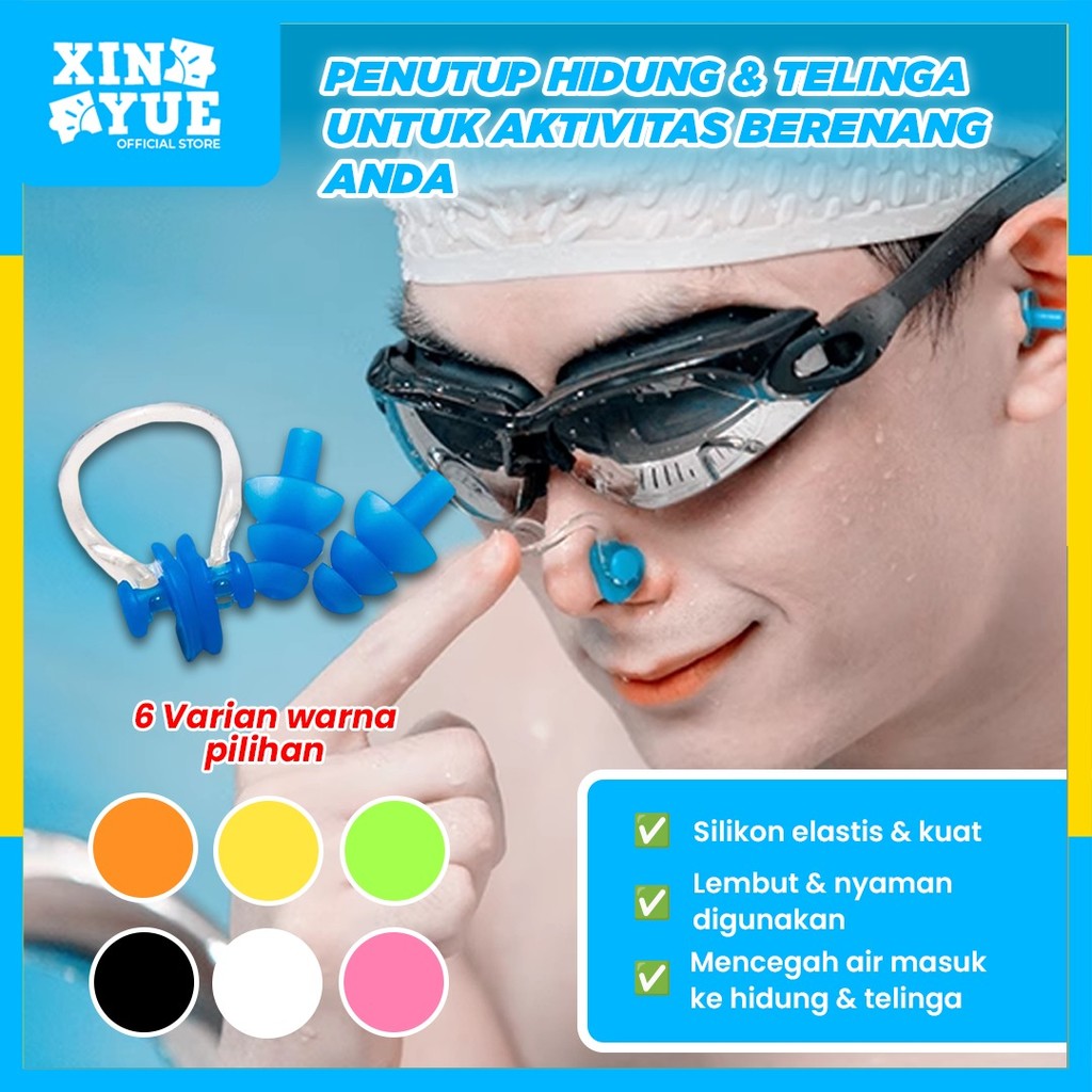 Klip Silikon Penutup Hidung Renang / Klip Penyumbat Telinga Renang / Perlengkapan Renang - Xin Yue
