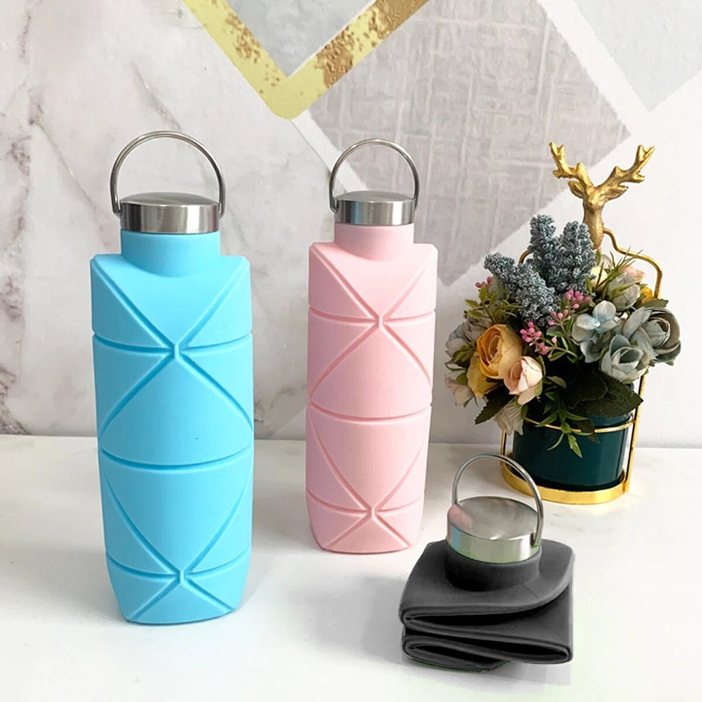 1Pc 750Ml Collapsible Water Bottle Leakproof Valve Reusable Silicone Foldable Travel Water Bottle fo