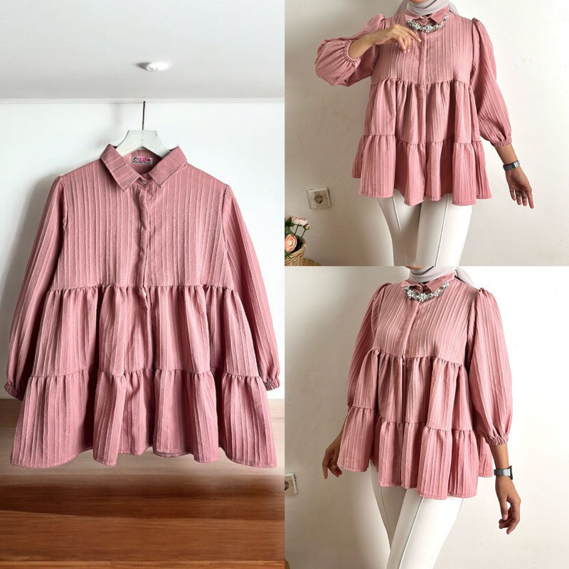 BEBENGKRIBBO - CHARLEEN BLOUSE / BLOUSE REMPEL SUSUN BAHAN LADY SOFIA / BLOUSE COQUETTE TOP / ATASAN