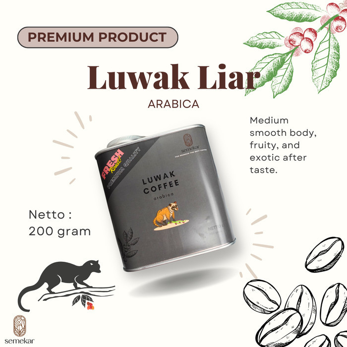 

Kopi Luwak Liar Arabica Coffee Specialty | Kaleng Can Hamper Gift kado - COARSE / KASAR, 200GRAM