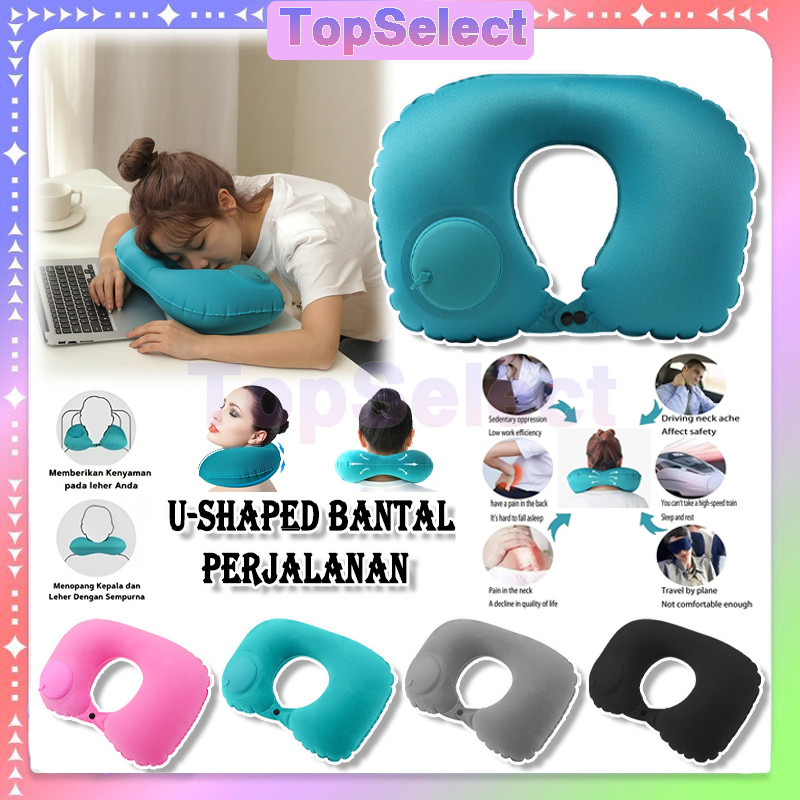 Bantal Leher Angin Pompa Otomatis /Inflatable Travel Neck Pillow/U-Shaped Bantal Perjalanan/Bantal L