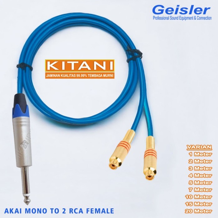 Kabel Audio Jack Akai Mono Geisler to 2 RCA Cewe/Female - Kitani - WANG
