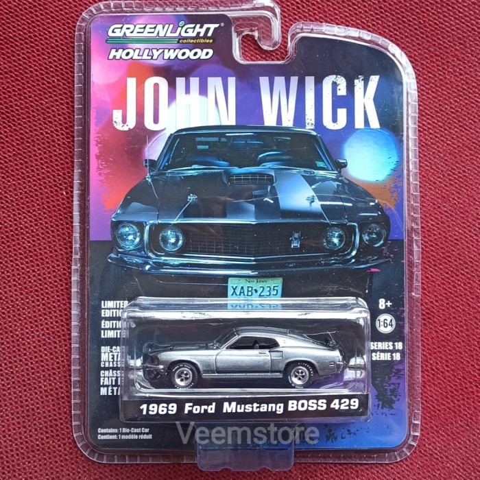 Ford Mustang Boss 429 John Wick GreenLight Open Hood Mainan Diecast