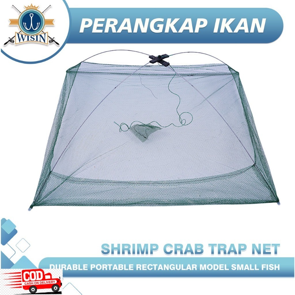 WISIN Jaring Perangkap Udang Kepiting Ikan Kecil Model Segiempat Tahan Lama Portable Perangkap Kepit