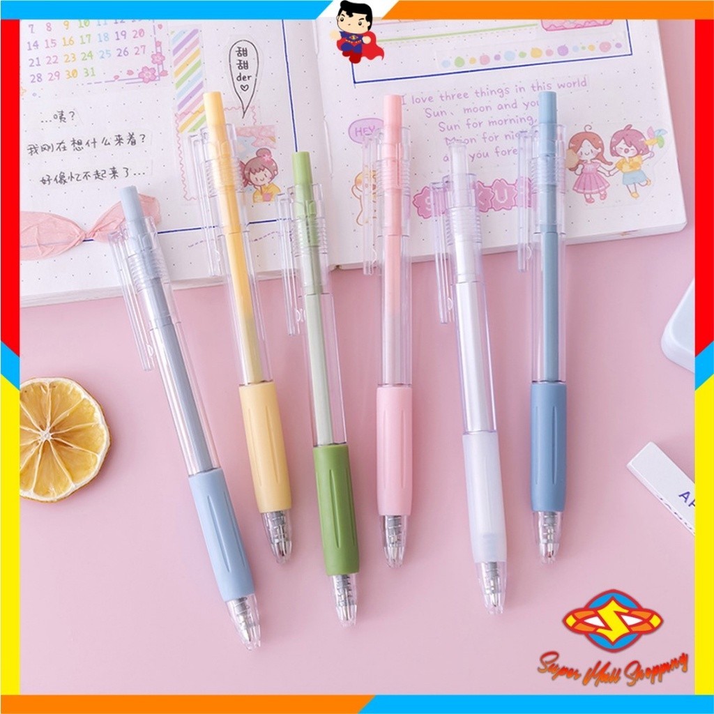

SMS Pen Warna Warni Pulpen Cetekan Transparant Polos Pena Gel 0.5mm Tinta Hitam Alat Tulis Sekolah Kantor Bolpoint Polos Murah Import