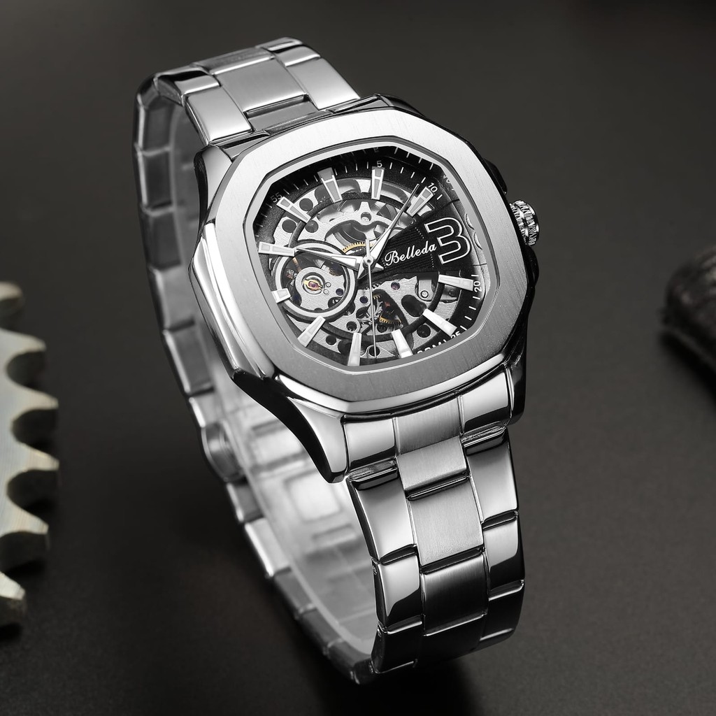 Jam Tangan Pria Automatic Belleda 9633 Rantai Stainless Steel Anti Air Fashion Mewah Original