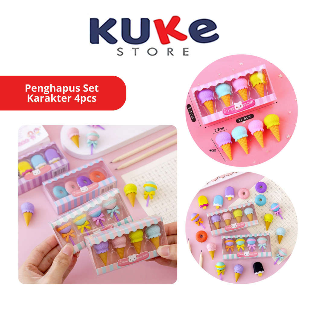 

Penghapus Set Karakter 4pcs / Pengahapus Karet Eraser Bentuk Lolipop Cone Ice Cream Donut Anak Sekolah TK SD SMP SMA Unik Lucu Hadiah Ulang Tahun Warna Warni Macaron Pastel