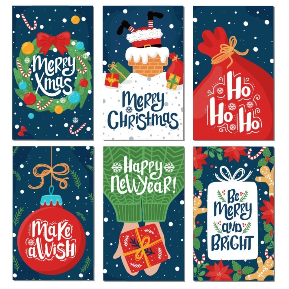 

50PCS Merry Card Happy New Year Message Note Greeting Postcard Xmas Tree Deer Package Insert Wrapping Decor Gift