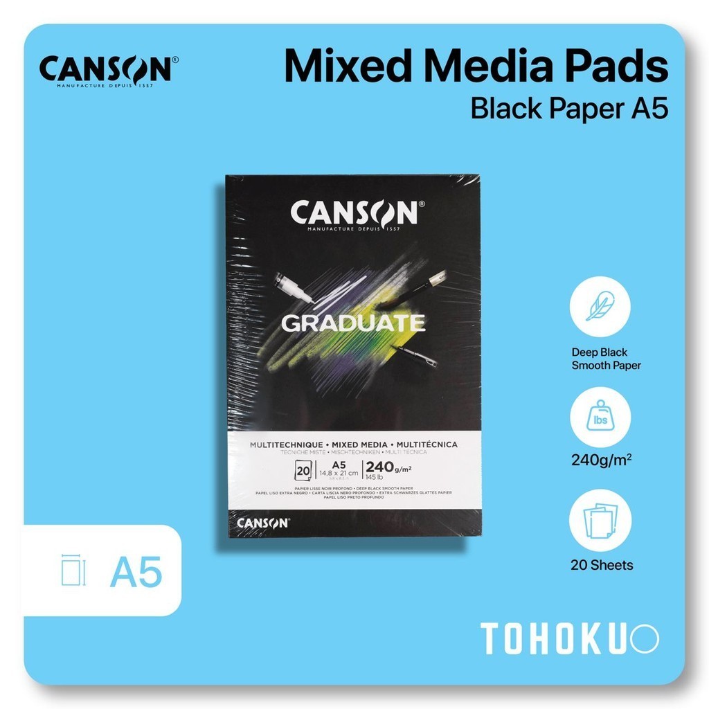 

Canson - Graduate Mix Media Pads Black Paper A5 | Buku Kertas Gambar Lukis Melukis Sketsa Sketch