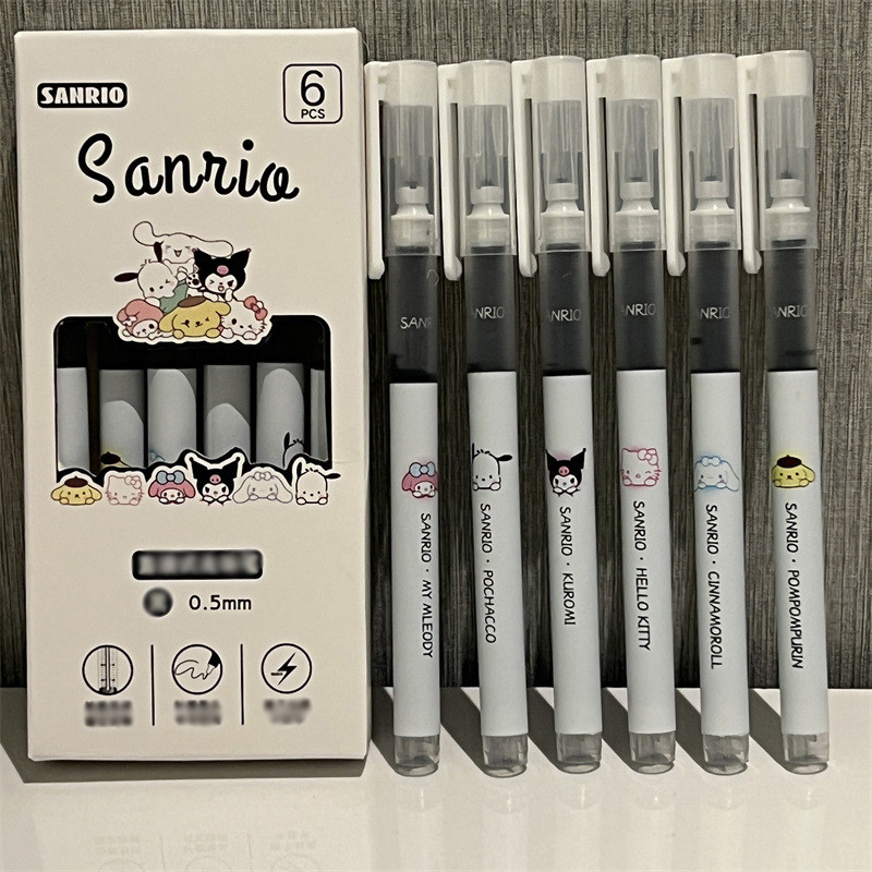 

COD Pena gel cair lurus Sanrio dengan pena hitam lucu cepat kering pena ujian siswa 0,5 mm G