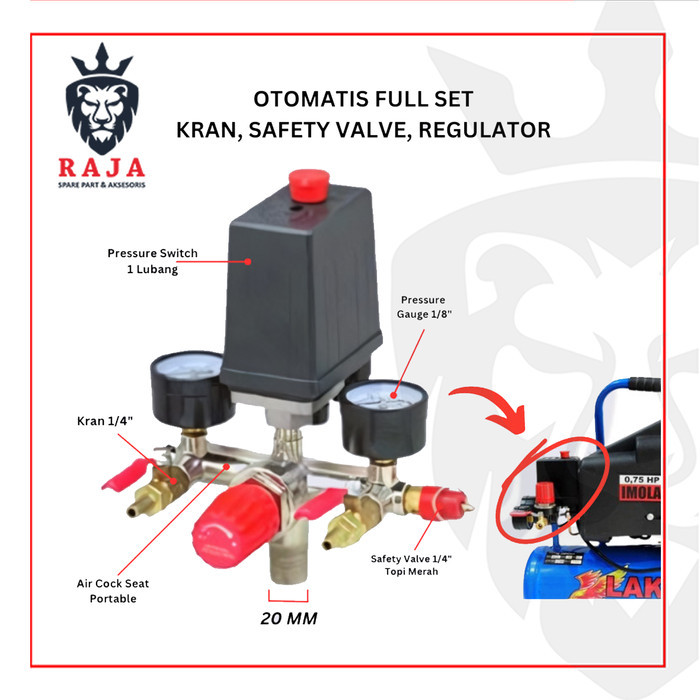 Otomatis Kompresor Set .Kran & Safety Valve & Regulator & Man