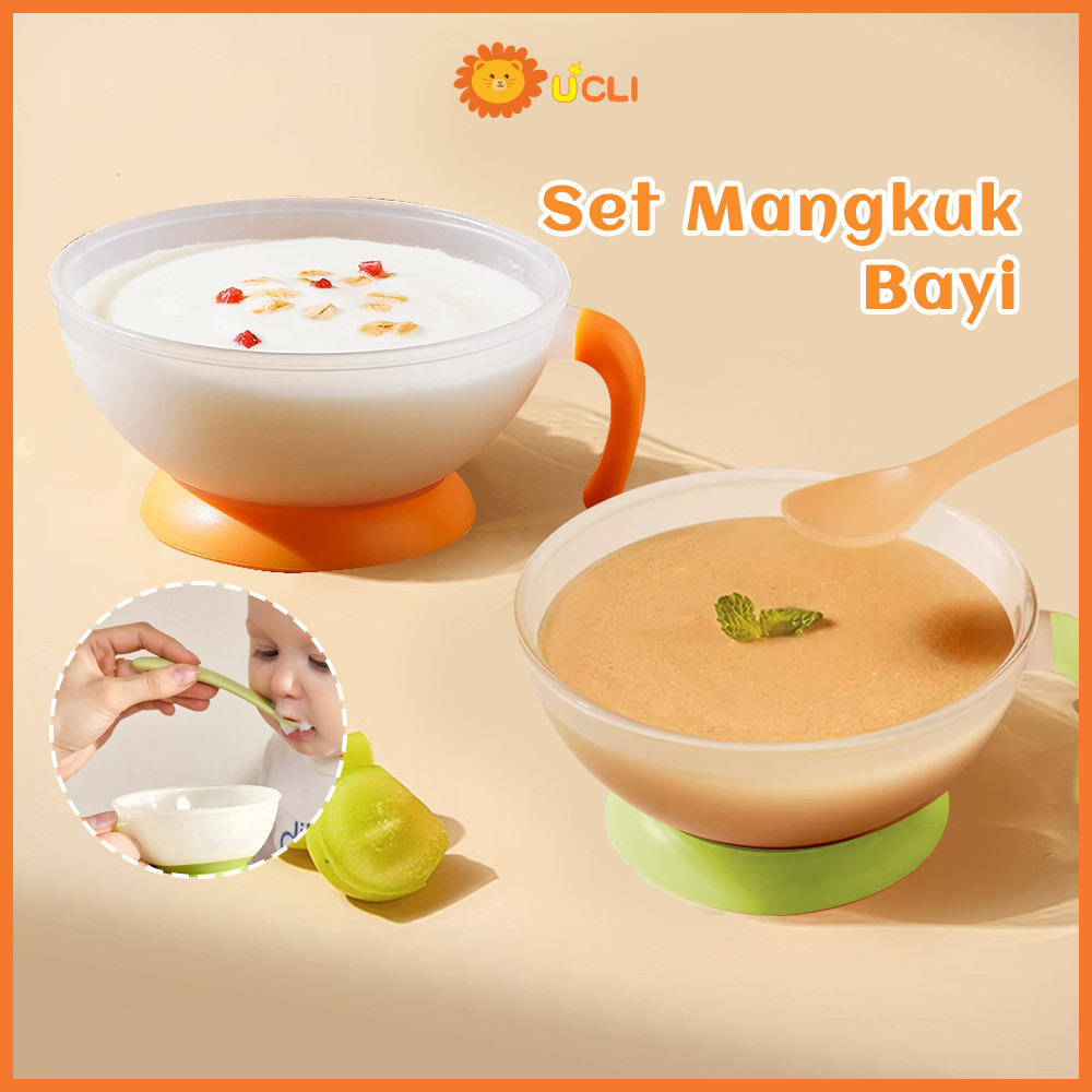 Ucli  Alat makan bayi Mangkok sendok tutup bayi set Tempat Makan Bayi Silicon Alat Mpasi Bayi Set