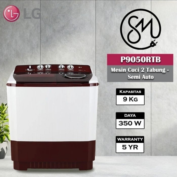 Mesin cuci LG 9 kg P9050RTB Twin tube 2 tabung Wind Jet Dry