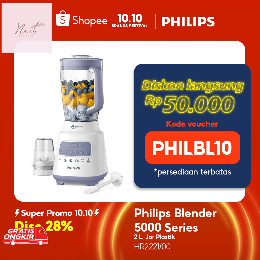 Alat Dapur / Blender Philips Plastik 2 liter - 5000 Series HR2221/00 - Blender jus - Blender bumbu p