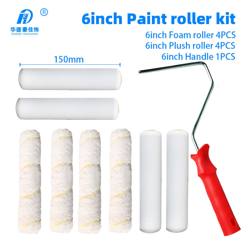 

9PCS/set 6Inch Paint Roller Brush Pro Foam Paint Roller kit Sponge Plush Roller Painting handle Tool for DIY Wall decorative