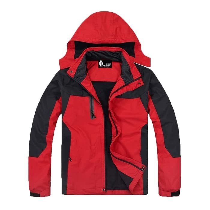 ✨TERLARIS - Jaket Waterproof Pria Anti Air Anti Angin Jaket gunung  rst269 - Merah, L