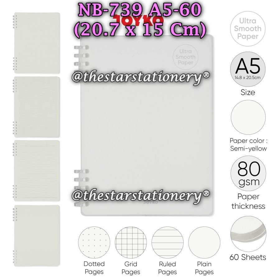 

(1 Biji) Refillable Spiral Book Joyko NB-739 A5-60 Ultra Smooth Paper / Buku Catatan Joyko NB 739