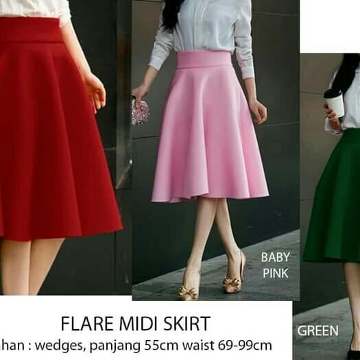 MURAH✨ - ROK MIDI POLOS WANITA / SKIRT WEDGES POLOS WANITA / ROK HITAM MERAH
