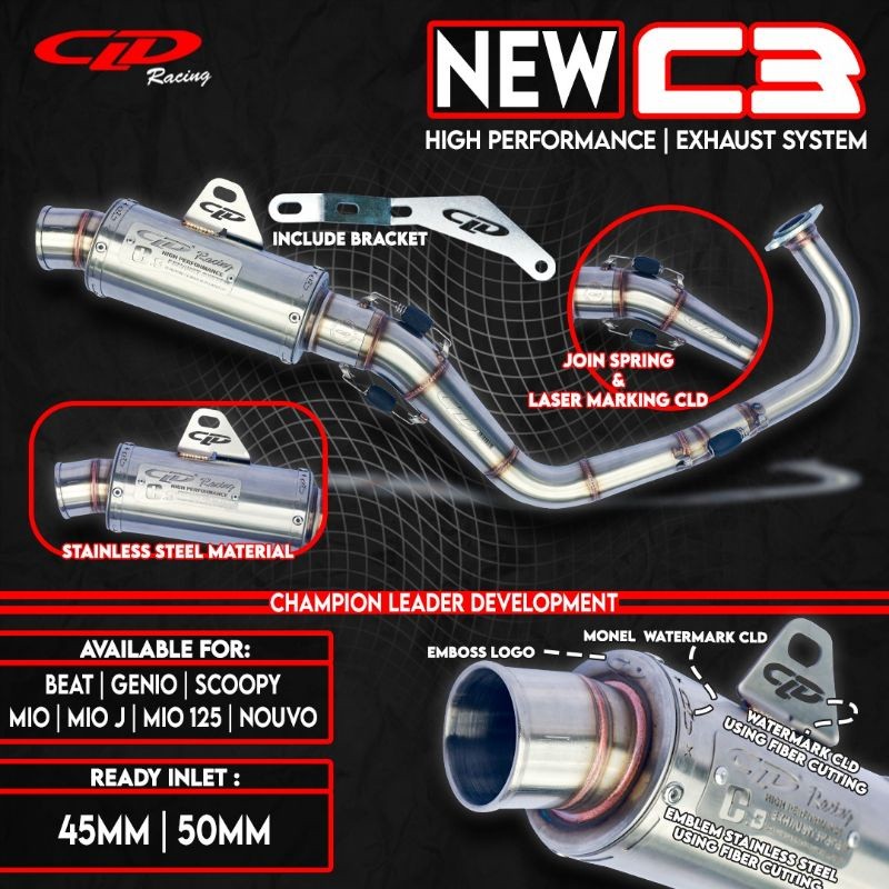 Knalpot CLD Racing New C3 Bulat Beat Scoopy Genio Mio Sporty Mio J Mio M3 Xeon RC/GT X-Ride Freego G