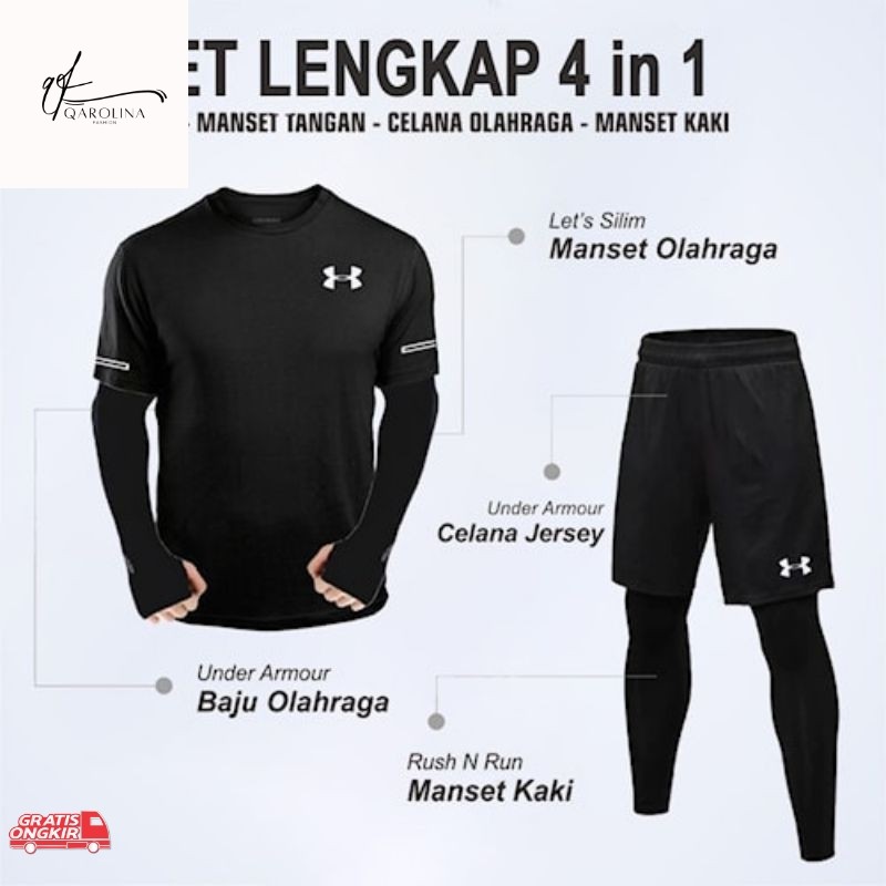 Olahraga Yuk / Paket Lengkap Setelan Olahraga Pria Baju Kaos Olahraga Dryfit Manset Tangan Lets Slim