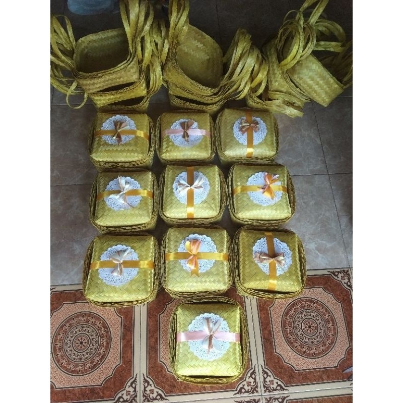BESEK JINJING WARNA+PITA | besek bambu hampers | kotak hantaran hajatan lebaran | Kreasi Kerajinan B