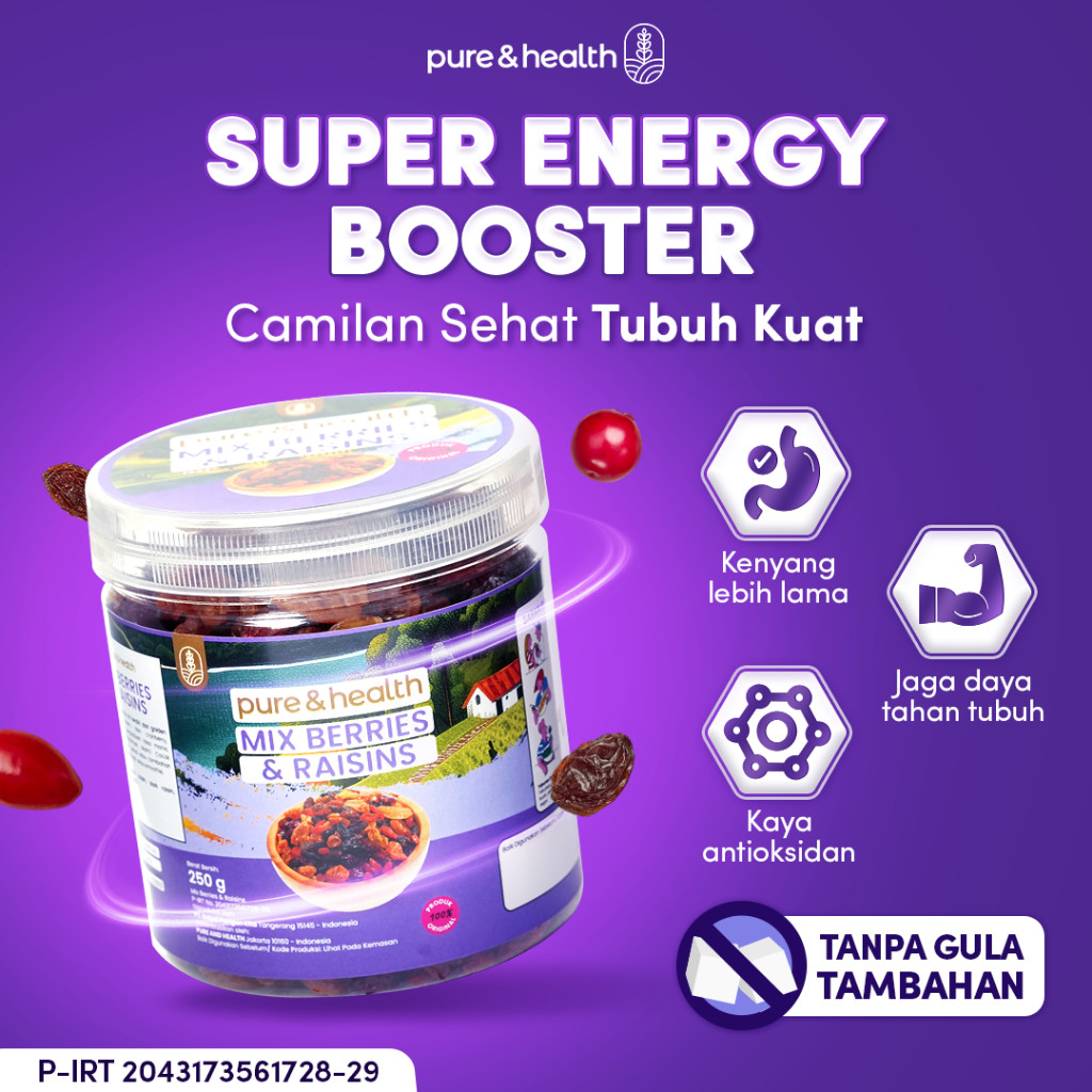 

Mix Berries and Raisins 250 Gram Pure and Health - Cemilan Sehat dari Buah Kering Cranberry Kismis Goji Berry