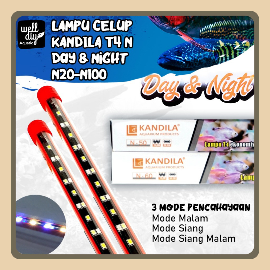 Lampu Celup Kandila T4 N Day and Night Aquarium Ikan Channa Koki Arwana