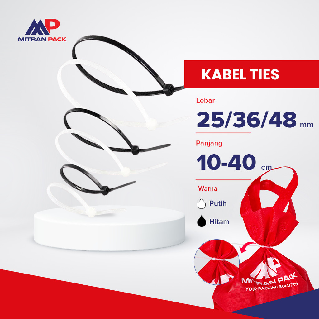 

Kabel Tis Nylon Mitran Pack Pengikat Serbaguna, Packing Ojek, Kabel, Logistik 10cm s/d 40cm Hitam Putih