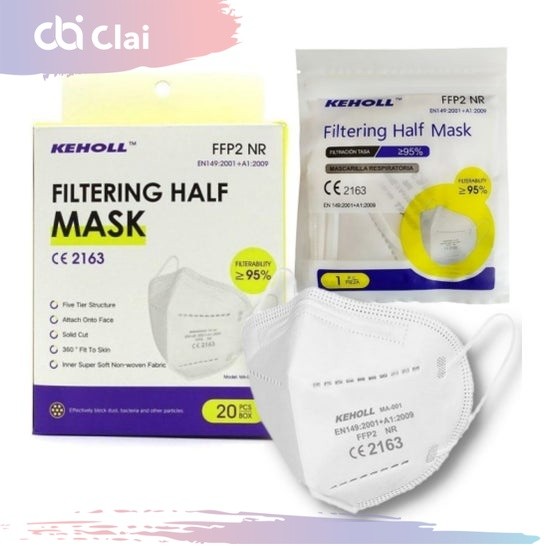 CLAI Masker Kn95 Kn 95 Putih White kN95 / Hitam Black Premium FFP2 5Ply 5 ply Earloop Keholl 1 pcs
