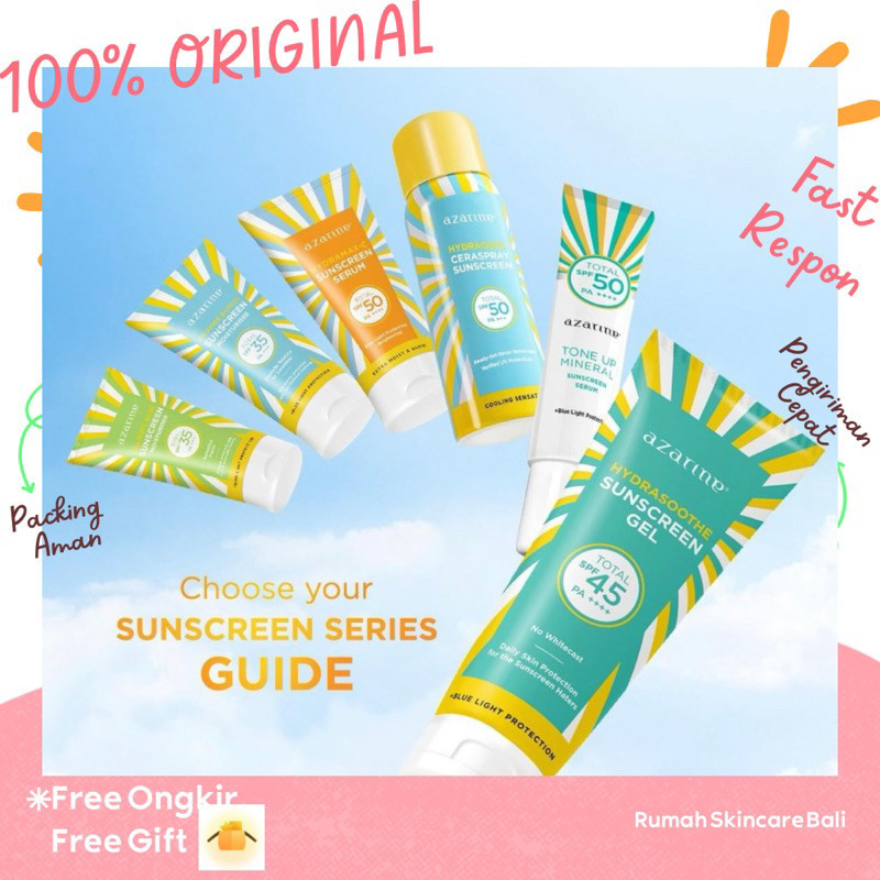 Azarine Sunscreen Series | SS Gel SPF 45 PA++ + + - Hydramax C SPF 50 PA++++ - Cicamide - Calm My Ac