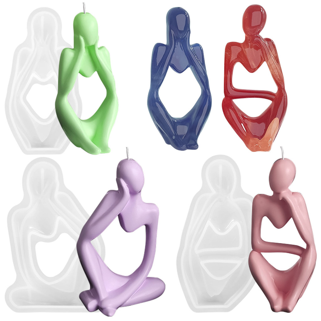 

3Pcs Silicone Epoxy Mold 3D Art Silicone Candle Molds Abstract Thinker Figurine Resin Molds DIY Silicone Resin Casting Molds