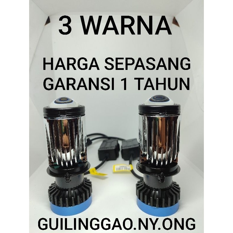 LED H4 MINI PROJECTOR 80 WATT SOKET H4. 3 WARNA SUPER BRIGHT. TERBAIK, TERMURAH, GARANSI 1 TAHUN