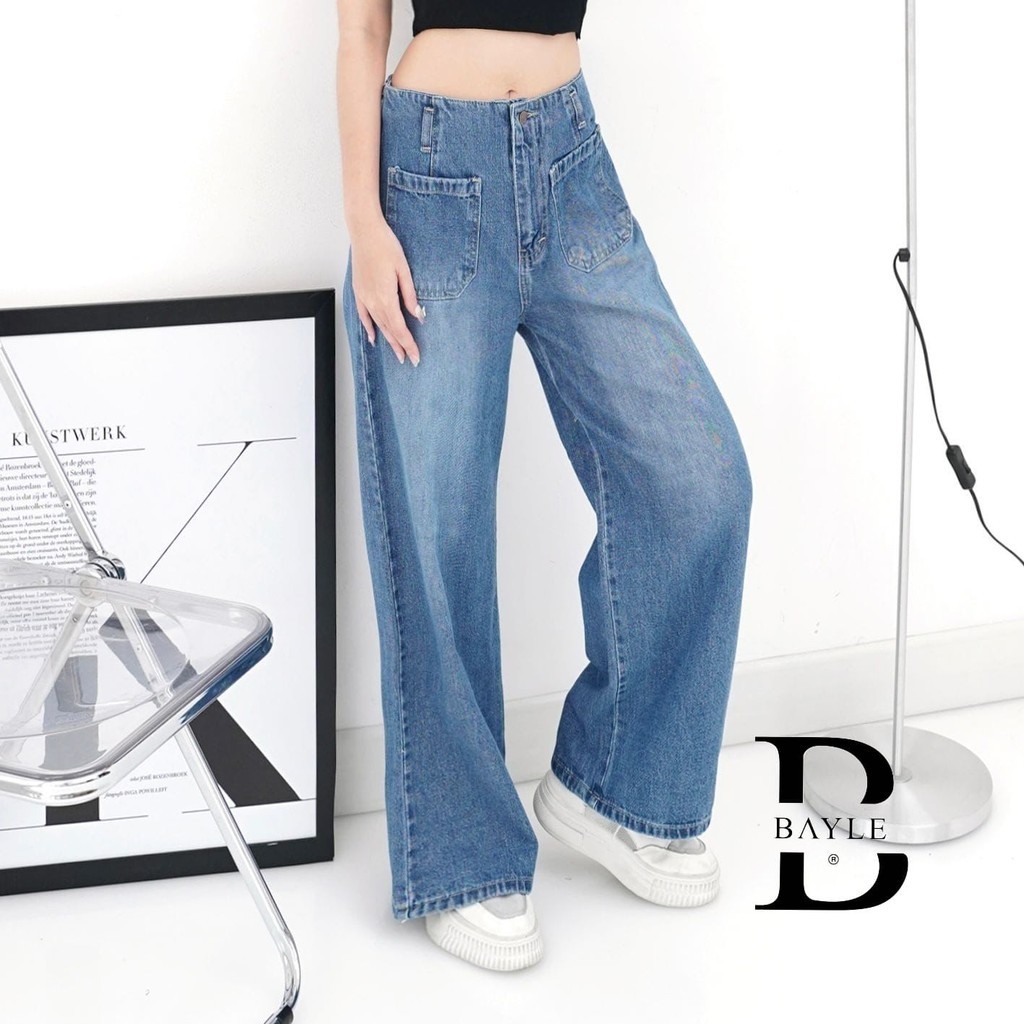 BEAGE_SHOP Jeans High Waist Wanita - Loose Jeans - Celana Kulot Wanita Jeans Highwaist - 1023 KZ JEA