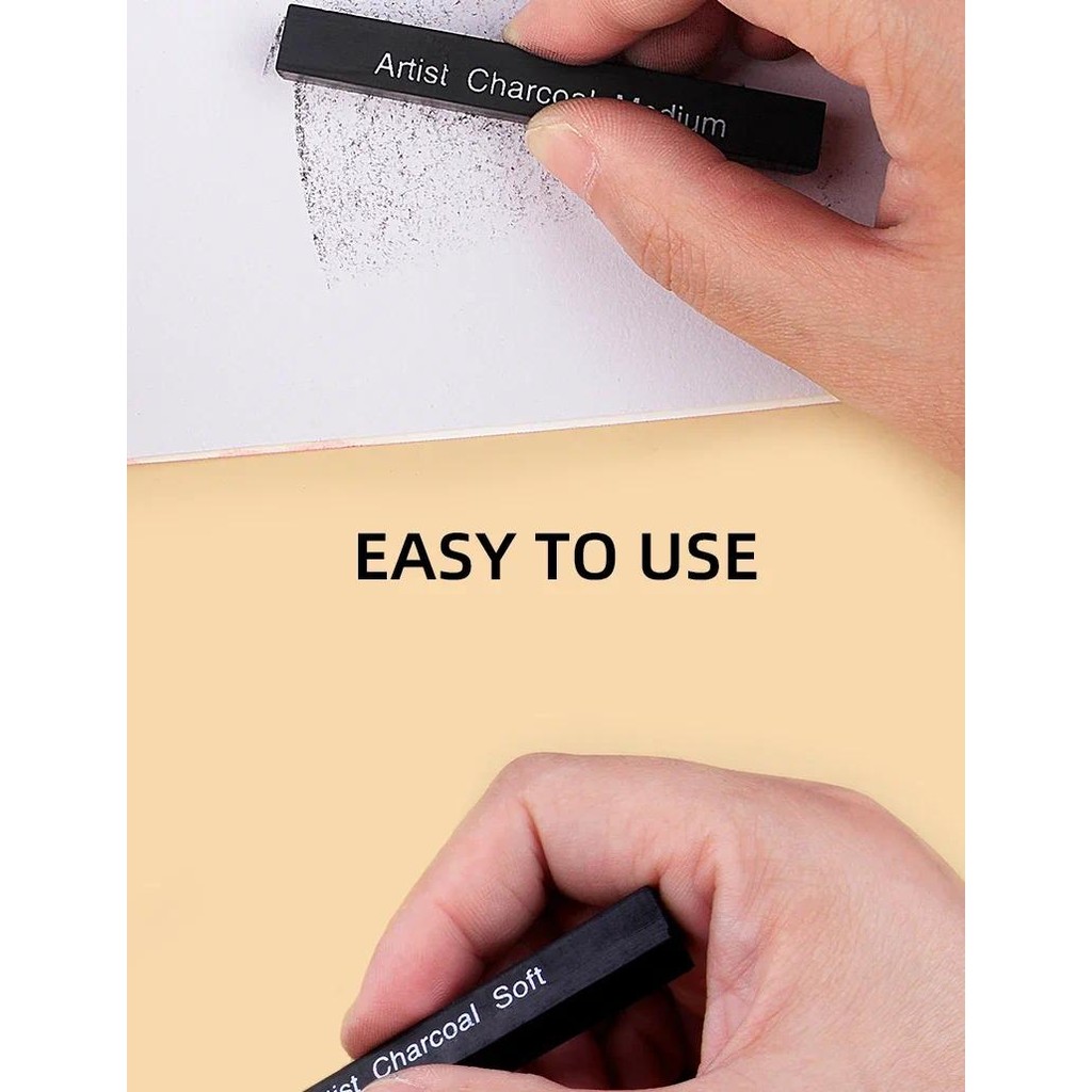

6pcs Sketch Charcoal Bars Set Soft Medium Hard Compressed Charcoal Sticks for Artists Students Sketching Drawing Art Supplies