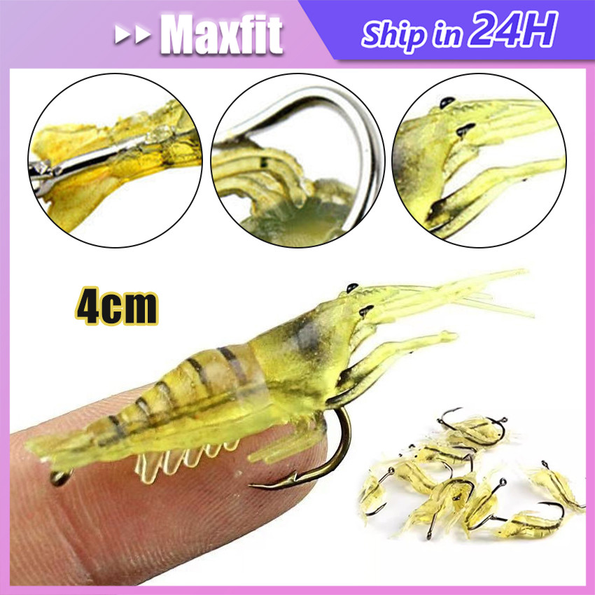 10Pcs Soft Lure Udang Casting Soft Lure 4 Cm+Hook Kail / Umpan Pancing Udang Shrimp Silicone