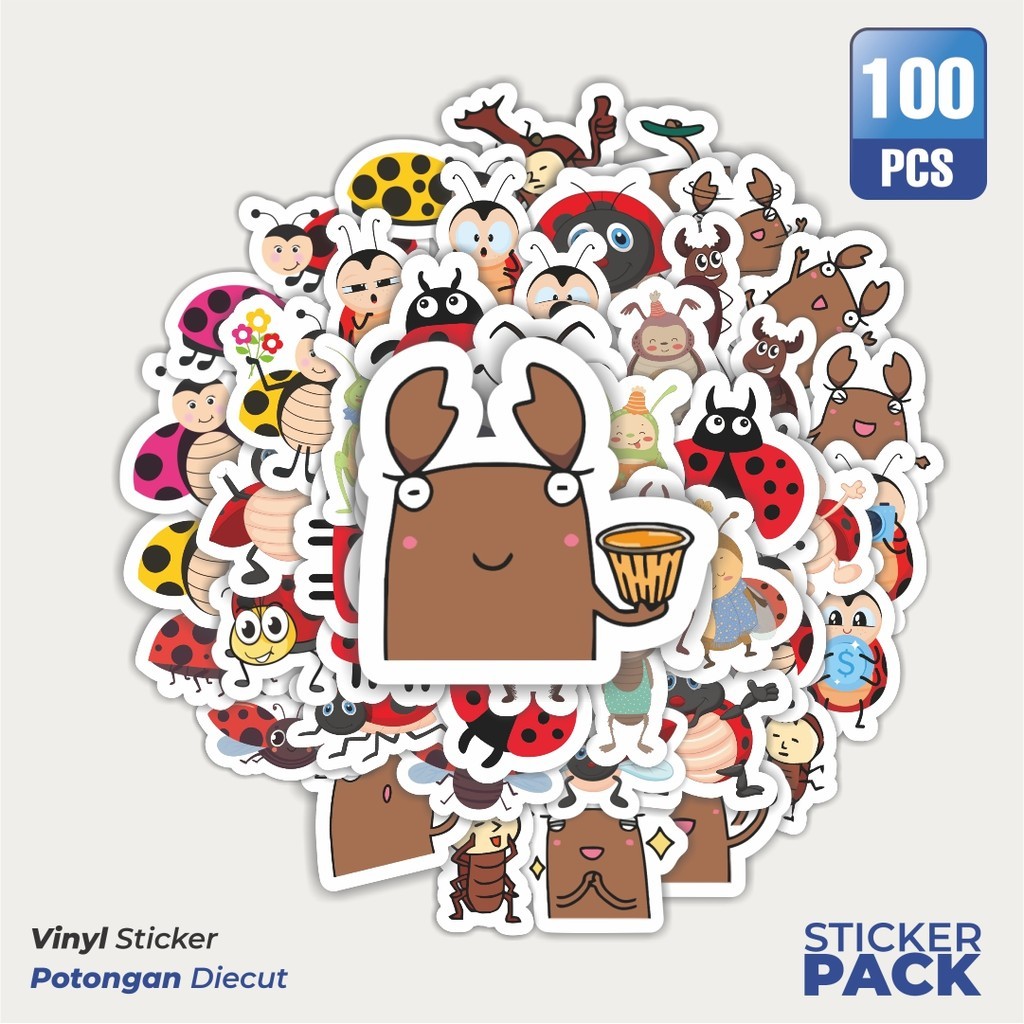 

100 PCS STIKER Hewan Kumbang Sticker Waterproof Aesthetic- Untuk Laptop, Motor, dan Helm - Paper Stationery Pack