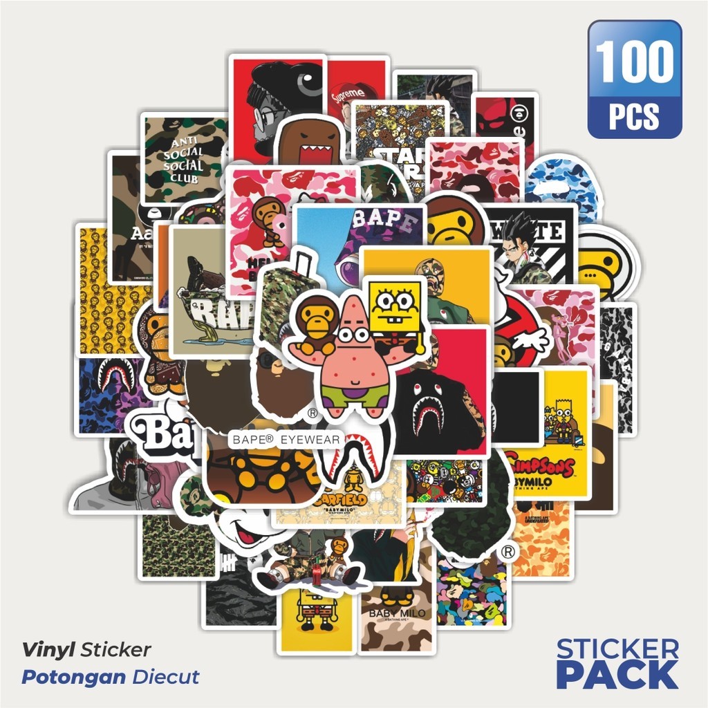 

MURAH 100 PCS Stiker Bape Shark Waterproof Aesthetic- Untuk Laptop, Motor, dan Helm - Paper Stationery Pack